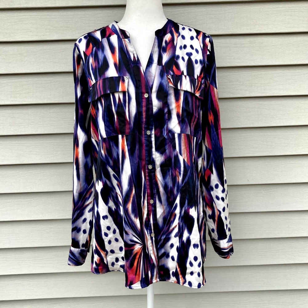 Calvin Klein Utility Button Down Blouse Multicolor Size Medium